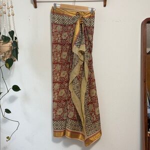 Sarong beach wrap pool coverup Floral Patterned Scarf with Gold Accents